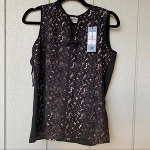 Karl Lagerfeld Lace Overlay Pink Black Tank Top